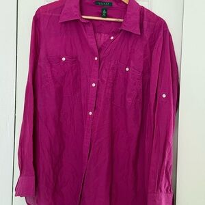 Lauren Ralph LaurenWomen’s Long-Sleeve Button-Down Shirt - Magenta